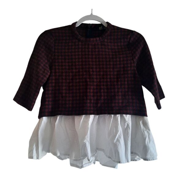 ZARA TRF Collection  Plaid Knit Peplum Blouse Half Sleeve Boxy - Picture 1 of 5